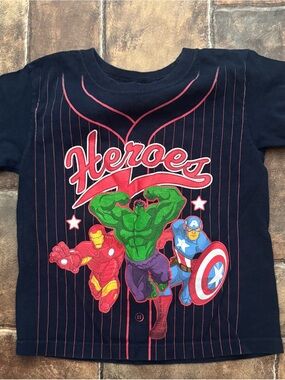 Marvel Kids Navy Tee with Red, Green and Blue Superhero Print